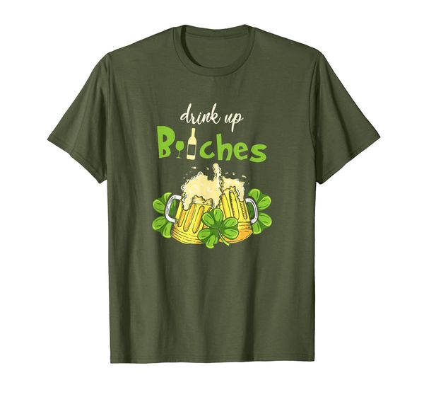 

drink up bitches leprechaun ireland green holiday t shirt, White;black