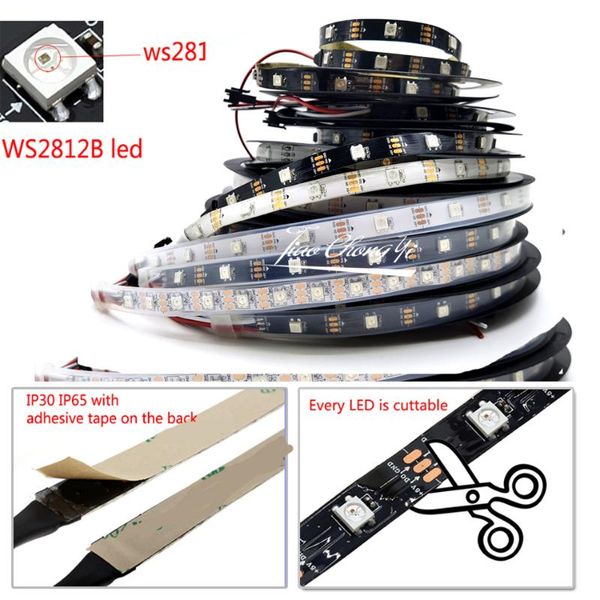 

strips dc 5v full color addressable ws2812b led strip 30led 60led 144led black / white pcb rgb smart pixel control