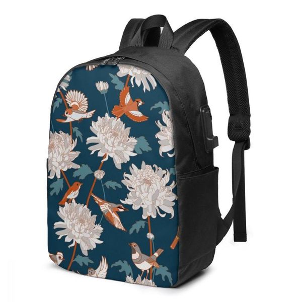 

backpack vintage japanese national flower chrysanthemum student school bag teenager usb charge computer lapback pack