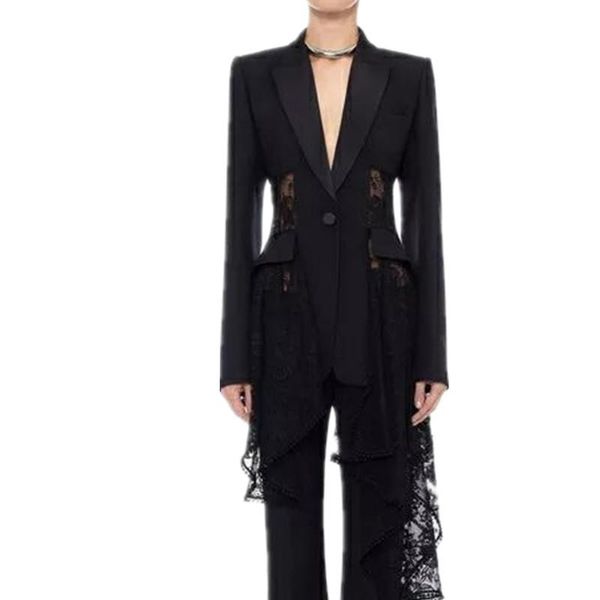 

women's suits & blazers black lace blazer female patchwork see though asymmetrical coats runway womens 2021 autumn office lady jackets, White;black