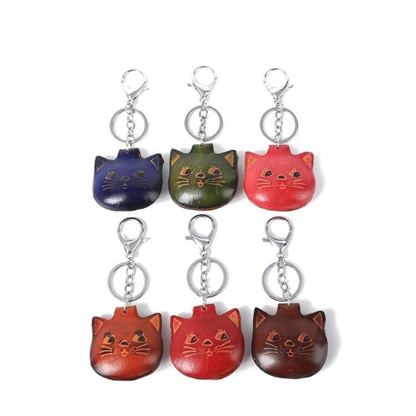 

keychains flyingforest genuine leather keychain cute mini cat car key chains lovely girls ring llaveros para mujer animal chaveiro, Silver