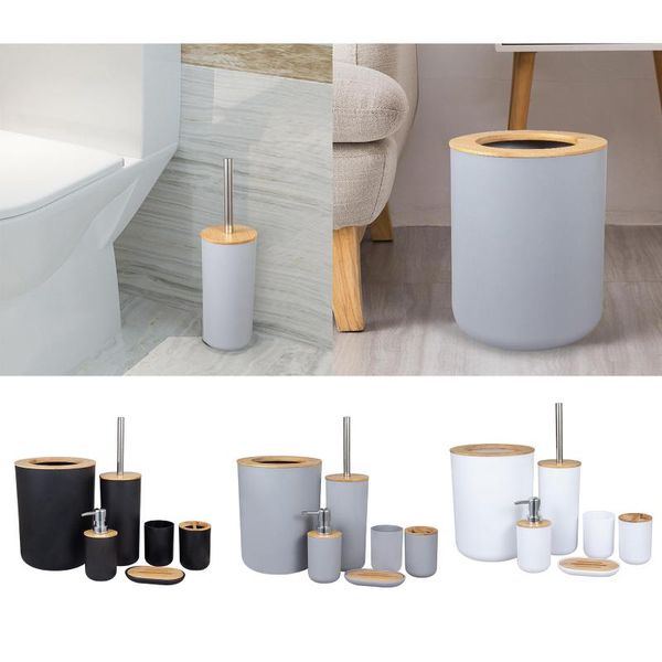 

6-piece bathroom set accessories lotion dispenser soap tray toilet brush holder trash bin bath accessory