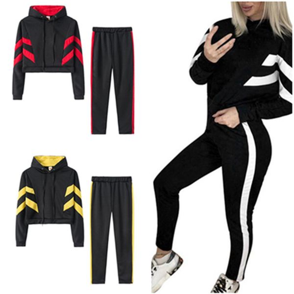 

tracksuits sport suit women's spring and autumn hooded open navel short sweater set two piece, Gray