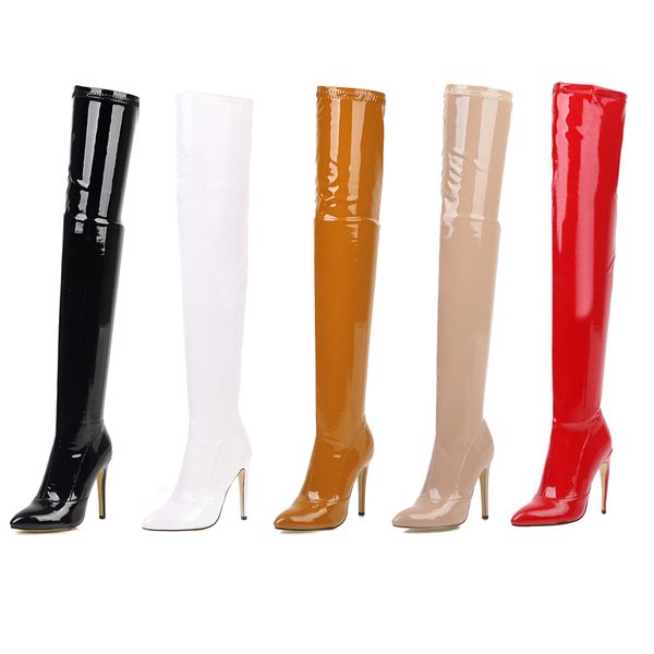

stiletto high heels over the knee boots women stretch thigh high boots ladies spring autumn long boots shoes cuissardes k78, Black