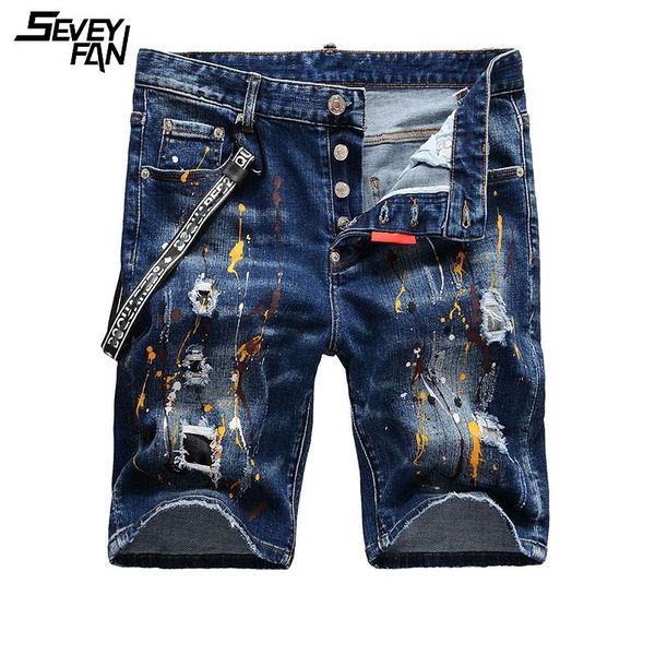 

men's shorts vintage ripped jeans blue men summer fashion hip hop slim short denim pants ribbons patchwork printed casual clothes male, White;black