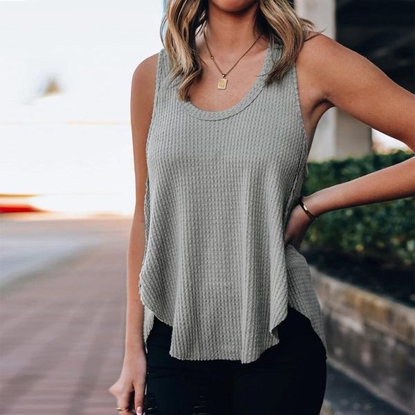 

women's t-shirt sleeveless summer solid color loose vest gray, White