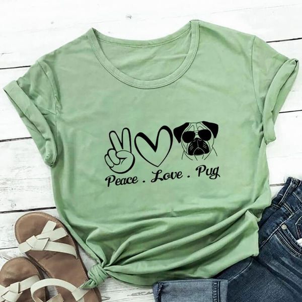 

women's t-shirt peace love pug 100%cotton women tshirt dog mom life funny summer casual o-neck short sleeve pet lover gift mama shirts, White