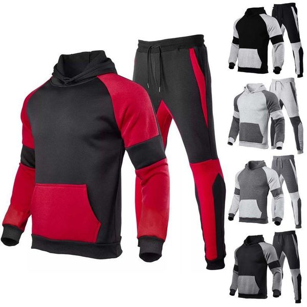 

men's tracksuits fashion mens sports pullover cotton splicing sportswear hoodies two-piece pants sweatshirt autumn and winter trac, Gray