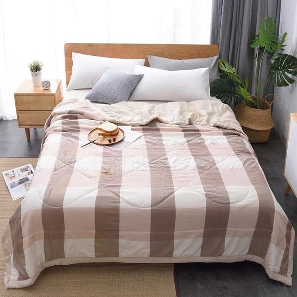 

blankets 2021 summer patchwork quilts washed cotton grid bed covers throws 220*240 super king duvet stripe european style bedspread blanket