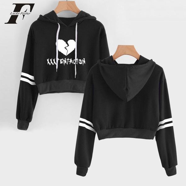 

women's hoodies & sweatshirts xxxtentacion women crop hoodie pink coat cotton long sleeve casual streetwear with cap plus size, Black