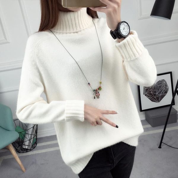 

women's sweaters knitting bottoming sweater autumn and winter 2021 foreign style inside with loose thickened outside, White;black