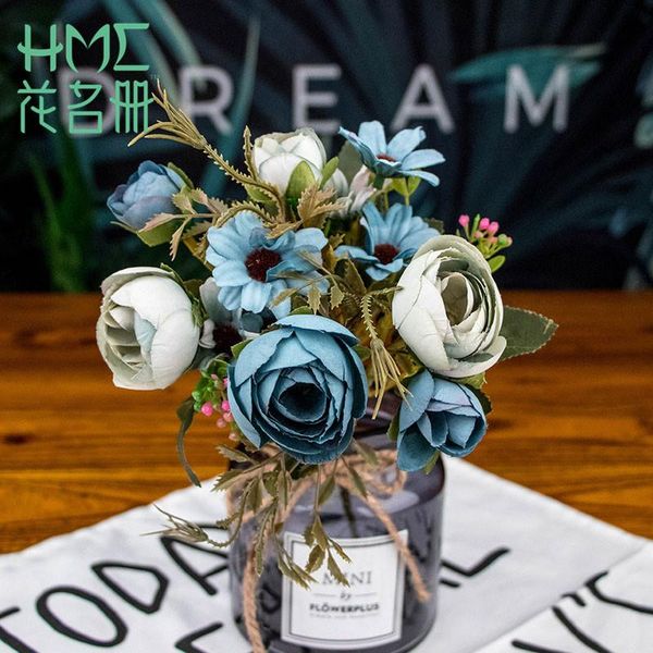 

european vintage silk flower 1 bouquet artificial flowers fall vivid peony fake leaf wedding home party decoration 12 heads decorative & wre