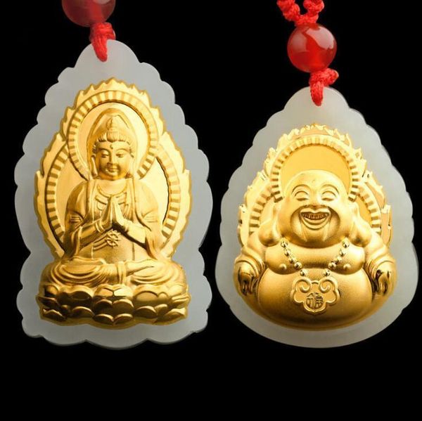 

lockets exquisite hetian jade 3d golden guanyin buddha pendant h6#, Silver