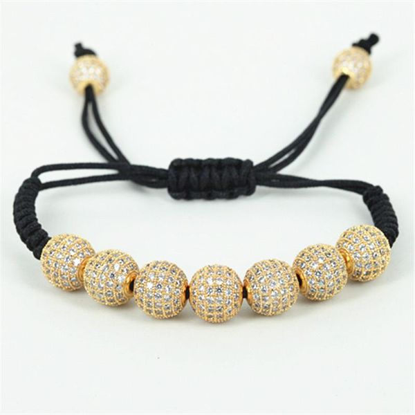 

charm bracelets brand anil arjandas men 7pcs 10mm pave cz beads briading macrame bracelet for jewelry a-0029, Golden;silver