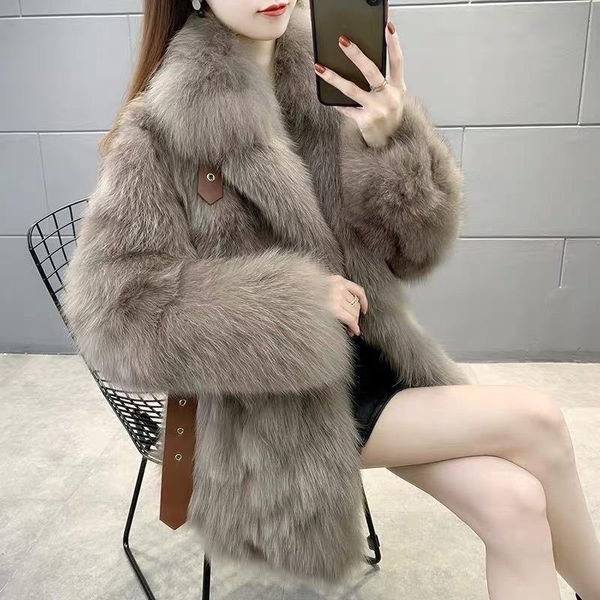 

women's fur & faux lugentolo coat women korean fashion winter thick warm jacket streetwear lapel belt long, Black