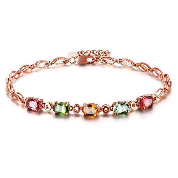 

ociki rose gold color colourful crystal bracelet oval cubic zirconia bohemia for women gift drop jewelry wholesale link, chain, Black