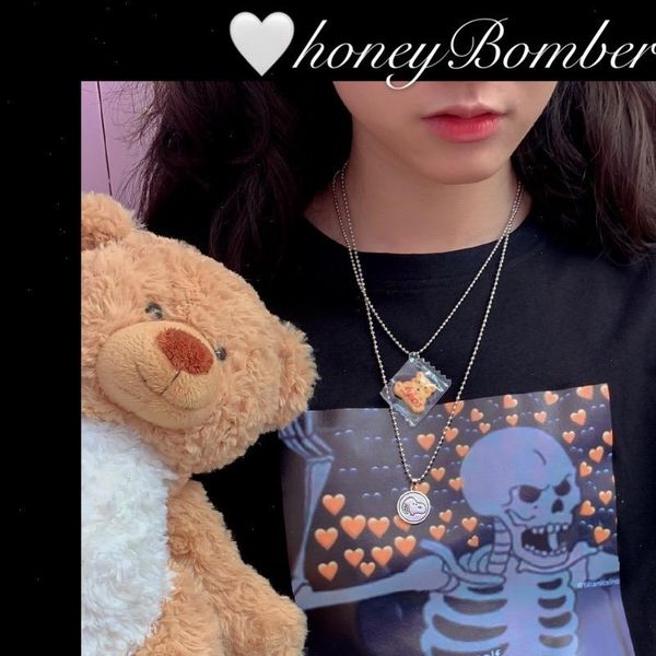 

punk womens skull heart graphic cute harajuku grunge t shirt vintage personality japan casual kawaii letter loose women streetwear, White