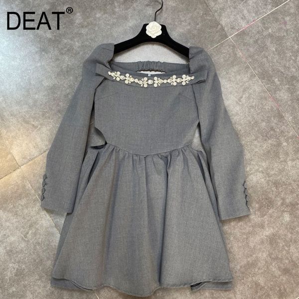 

women long sleeve dress fashion spring summer ladies diamonds suqare collar slim hr422 210525, Black;gray