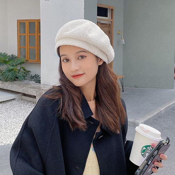 

beanies [ewq] winter beret female spring fashion versatile painter hat imitation cashmere solid color bud 2021 16e4814