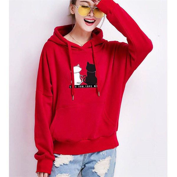 

women's hoodies & sweatshirts hooded hoody women 2021 autumn winter fashion loose long sleeves plus velvet warm tide 080, Black