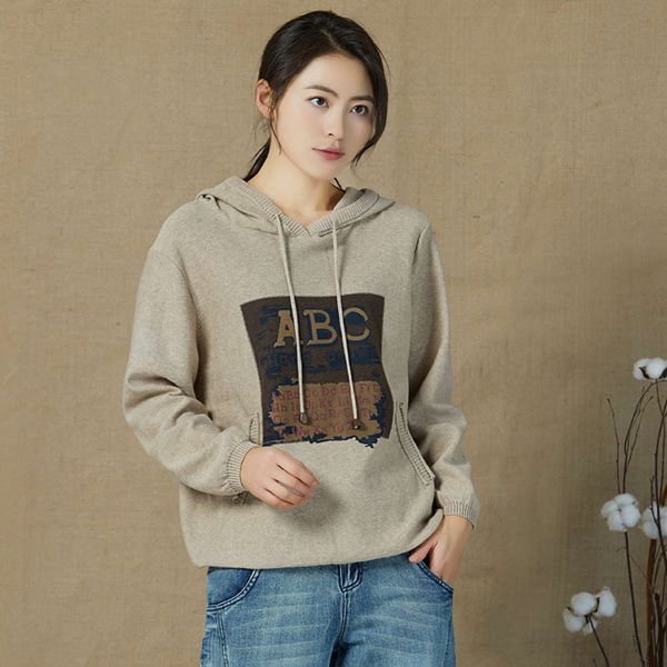 

spring sweater cotton korean v-neck hooded women's, Black