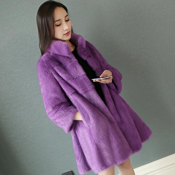 

women's fur & faux 80cm long womens genuine real mink coat whole skin stand collar lady outerwear jacket coats d22, Black