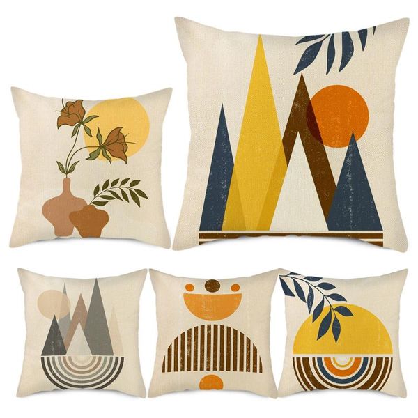 

pillow case cotton cover decorative cushion 45*45 retro abstract throw pillowcase linen home decor for sofa bed