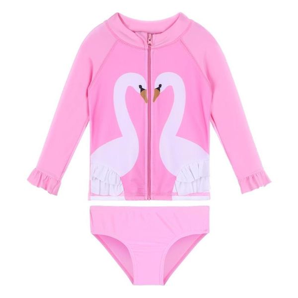 

one-piece suits baohulu cute little princess two pieces pink swan print swimwear children long sleeve swimsuit professional girls bathing su