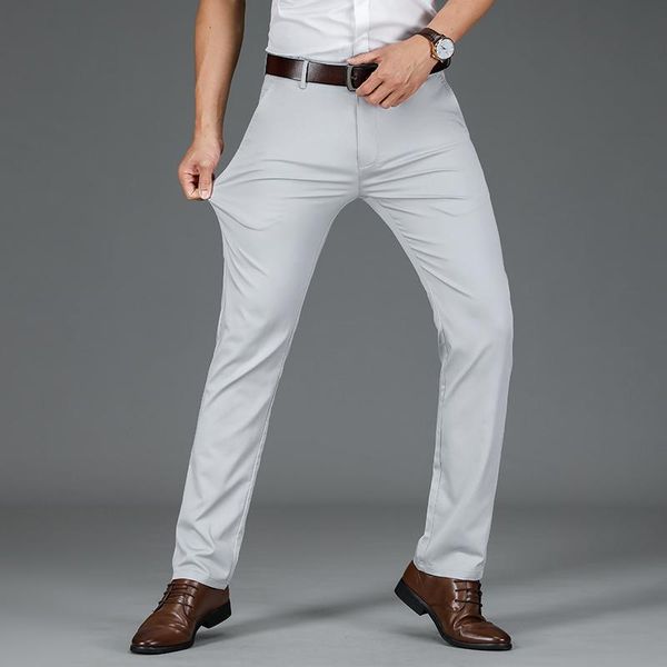 

men's pants thin spring summer smart casual straight high waist loose business office long dress trousers for men 2021 ,6060, Black