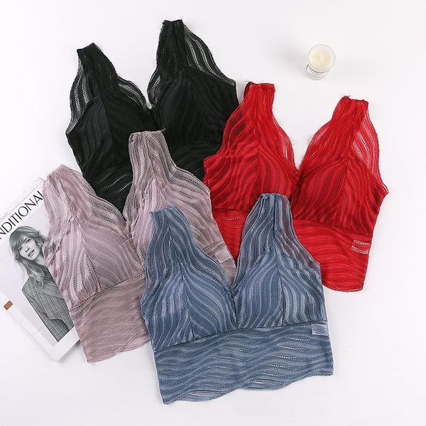 

yoga outfit lace underwear women seamless tube wide shoulder strap bra bralette summer crop wireless v-neck lingerie