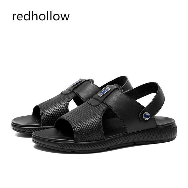 

sandals fashion summer men's cow leather beach slippers casual men shoes rome flat slip on for man sapatos, Black