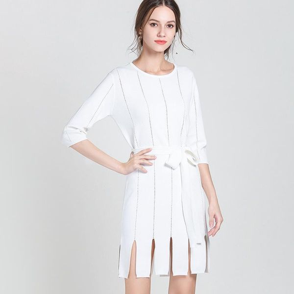 

women's sweaters skinny sweater dress women elegant split pull knit winter autumn, White;black