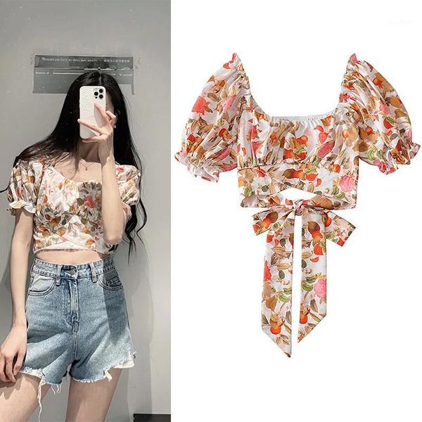 

women's blouses & shirts women's 2022 summer square collar lantern sleeves open back sweet elegant shirt fashion retro temperament, White