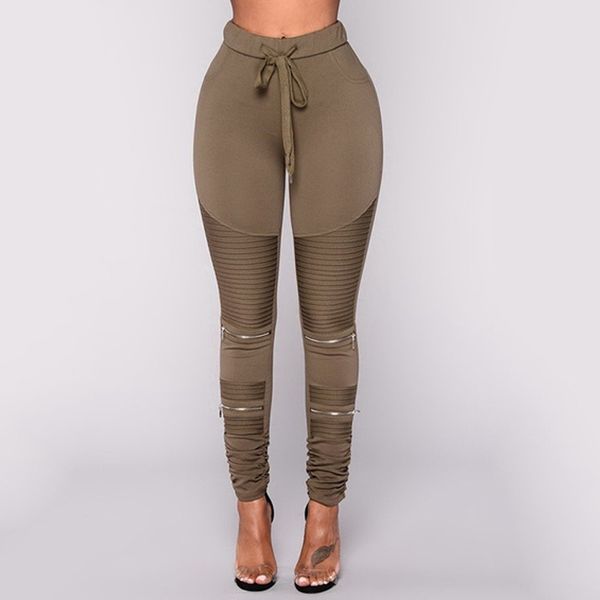 

skinny pants women high waist tight long pants fashion casual zipper design stretchy trousers stacked pantscx220310, Black;white