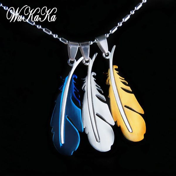 

high grade women necklace bird feather stainless steel pendant leather chain titanium men jewelry gifts chains, Silver