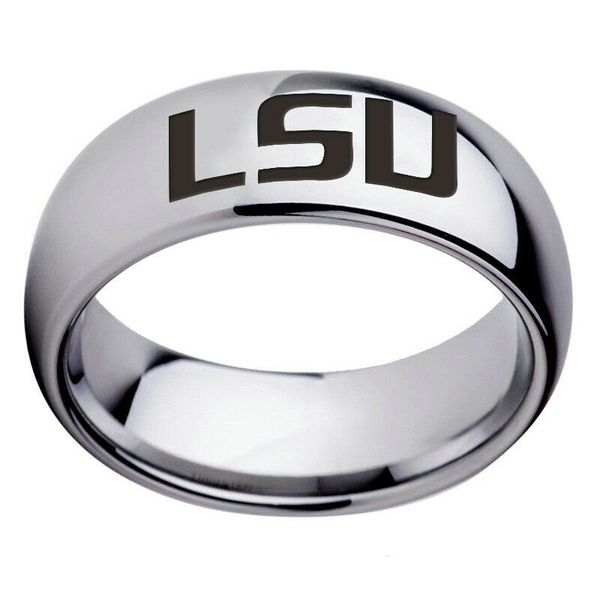 

louisiana state lsu rings stainless steel silver men's arc edge band size 6-13