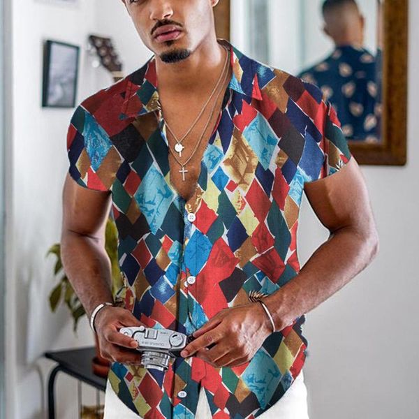 

men's casual shirts 2021 summer fashion short sleeve buttoned men cardigan hipster shirt vintage style floral print loose, White;black