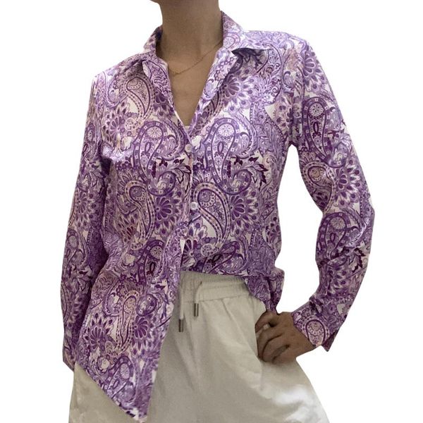 

women's t-shirt women\u2021s casual long sleeve slim fit shirt personality printing lapel single-breasted, White