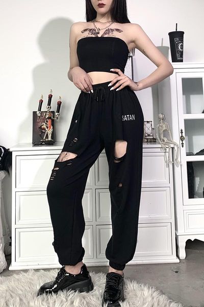 

women's pants & capris black high waist cargo women pockets patchwork loose streetwear pencil 2021 fashion hip hop trousers, Black;white