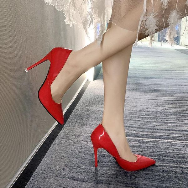 

dress shoes women super pointed toe pumps patent leather dresshigh heels boat wedding zapatos mujer red 10cm heel shoesyt7, Black
