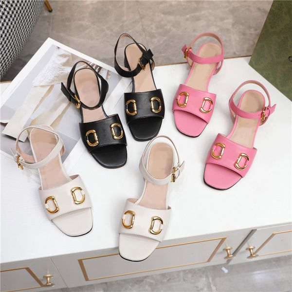 

summer luxury women open toe sandals designer white black low high heels sandal party shoes size 35-41