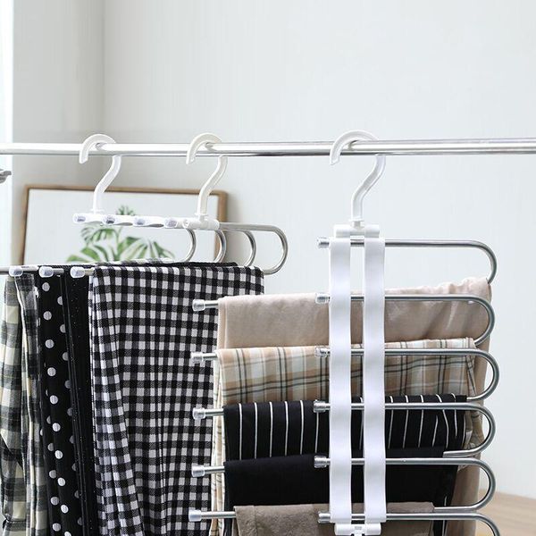 

hangers & racks multifunction 5 in 1 pant rack shelves stainless steel clothes multi-functional wardrobe magical hanger