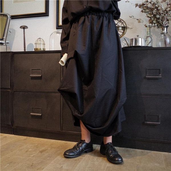 

men's pants 2021 men clothing hair stylist hip hop street pleat irregular skirt plus size singer costumes, Black