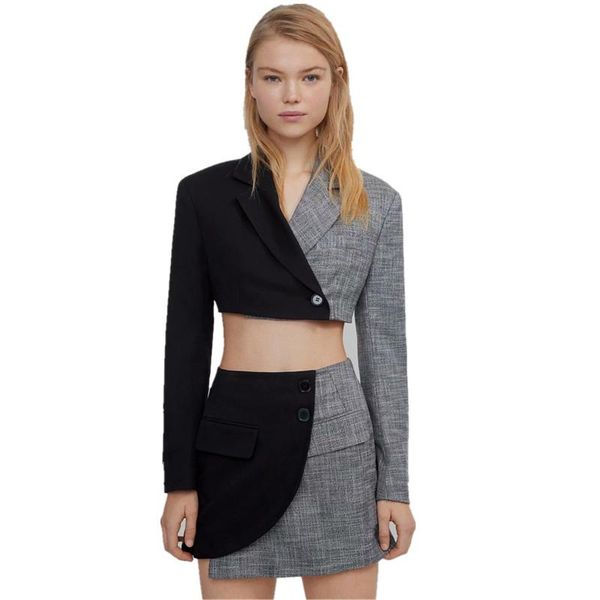 

2pcs long sleeve styles formal 2021 fabric women fashion patchwork suits with skirt+ jackets coat ladies professional blazers two piece d dr, White