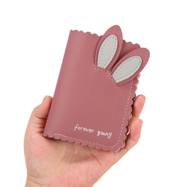 

card holders women mini small ears leather wallet watermelon red cards holder short design cartoon purse girls money bag clutch, Brown;gray
