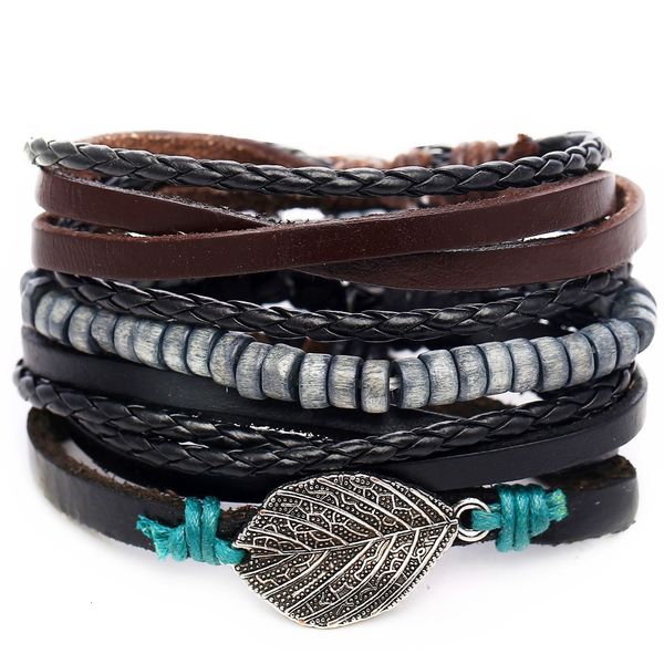 

black men's leather bracelet creative beaded leather bracelet set