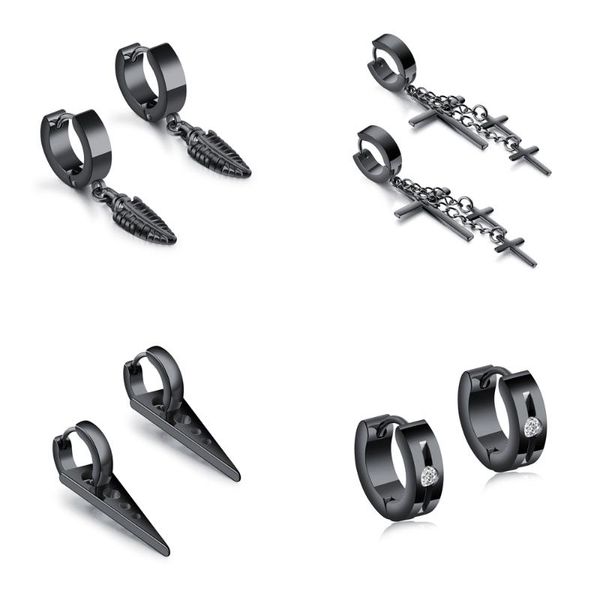 

hoop & huggie classic black stainless steel earring punk hiphop man women ear jewelry free, Golden;silver