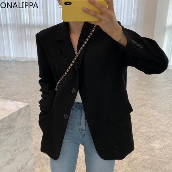 

women's jackets onalippa women jacket 2021 autumn korean chic simple elegant lapel two button design loose versatile casual long-sleeve, Black;brown