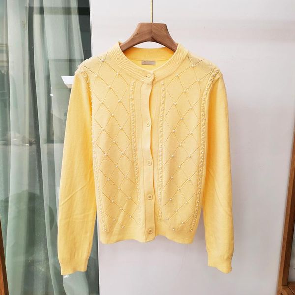 

women's knits & tees 2021 spring jacket retro heavy beaded outer wear knitted cardigan, White