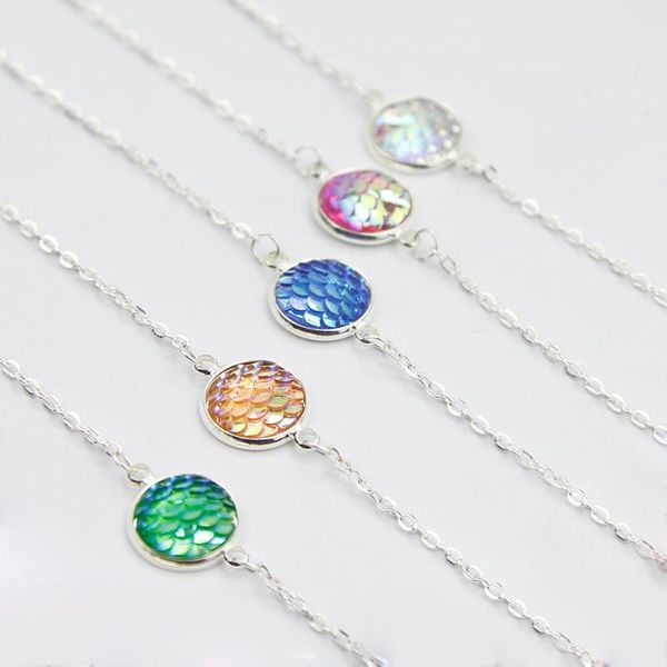 

charm bracelets 2021 fashion lady jewelry resin shimmery mermaid scale rhinestones pendant bracelet bangle women girls party chain bangles, Golden;silver